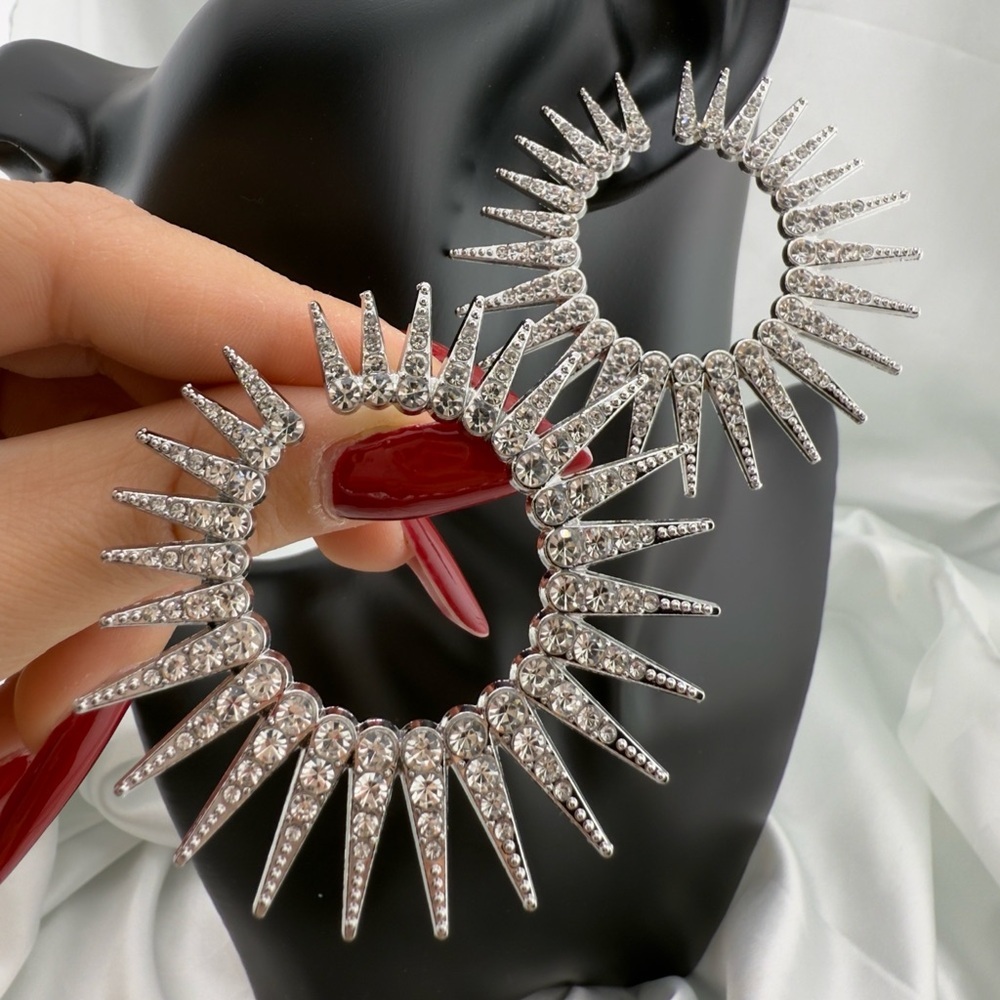 New! Luxury Silver Spiked Hoop Earrings - 40 mm Sparkle Circle